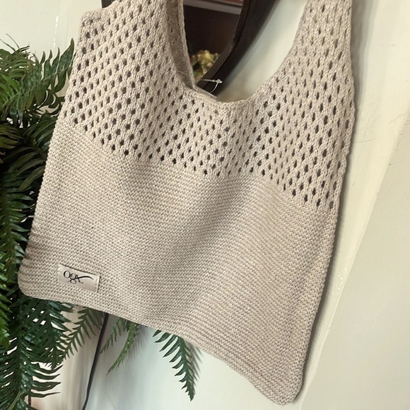 Brand New OGX Knit Sack Shoulder Bag Neutral Tan Woven Beach Tote - Picture 6 of 12